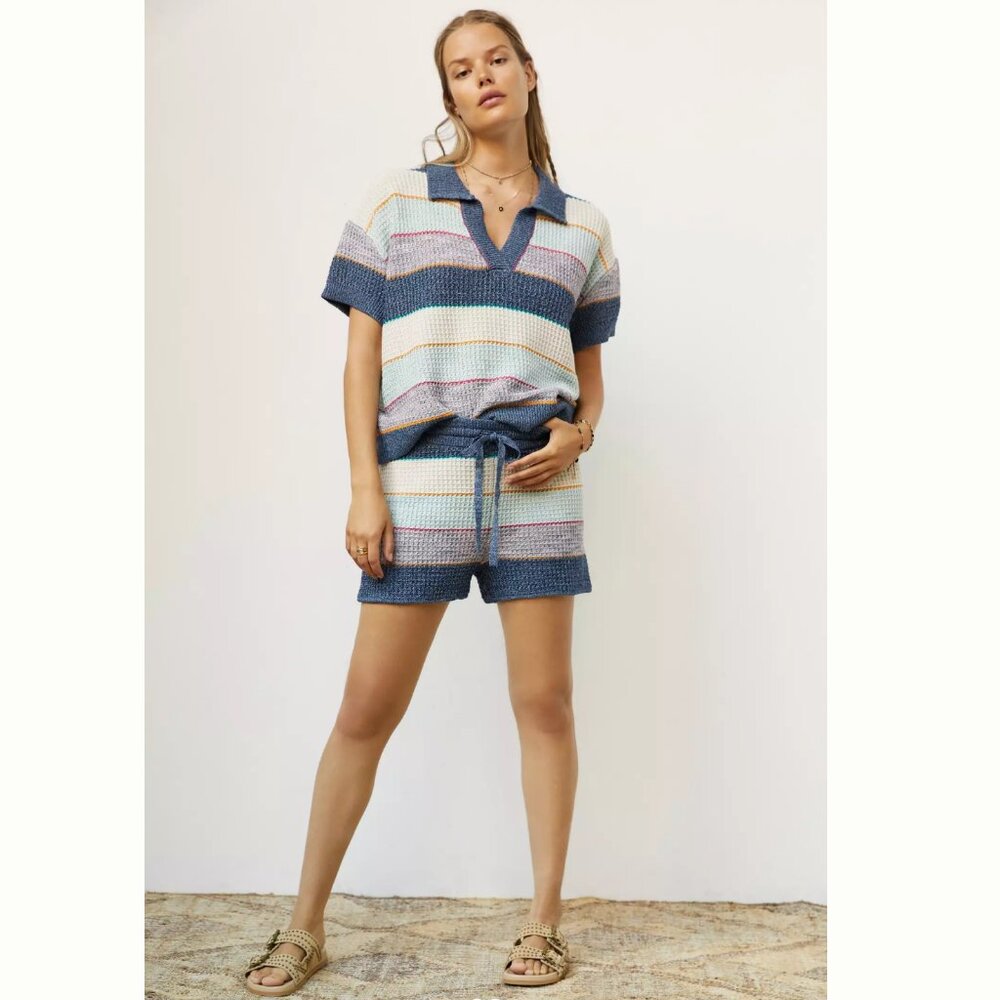 Anthropologie Knit Polo Top Nautical Boho Coastal Cowgirl Oversized Relaxed Fit - Picture 4 of 10